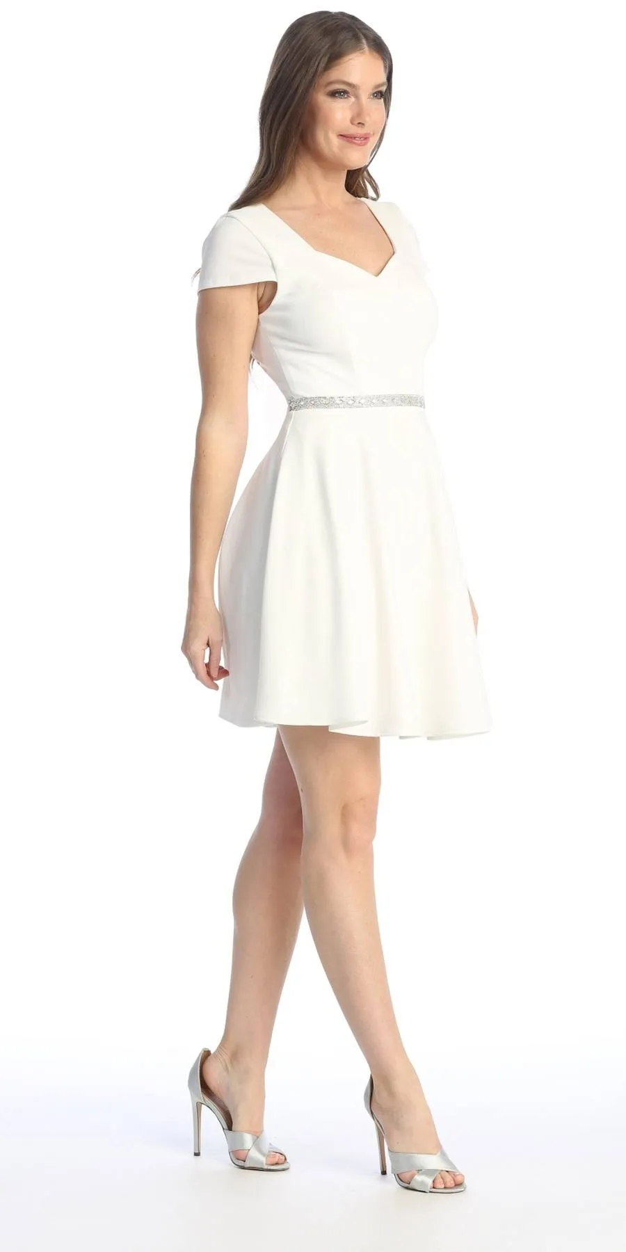 Celavie 6576-S Short A-Line Dress with Short Sleeves
