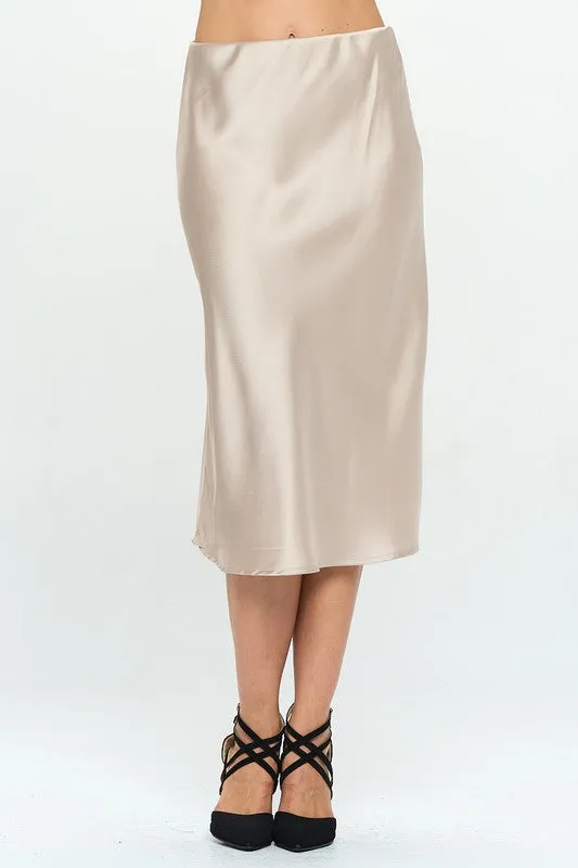 Champagne Satin Midi Skirt