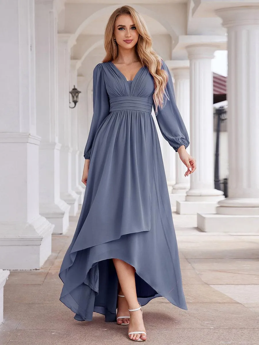 Charmante Robe De Demoiselle D'honneur Plissée À Manches Lanternes En Mousseline De Soie Et Taille Haute