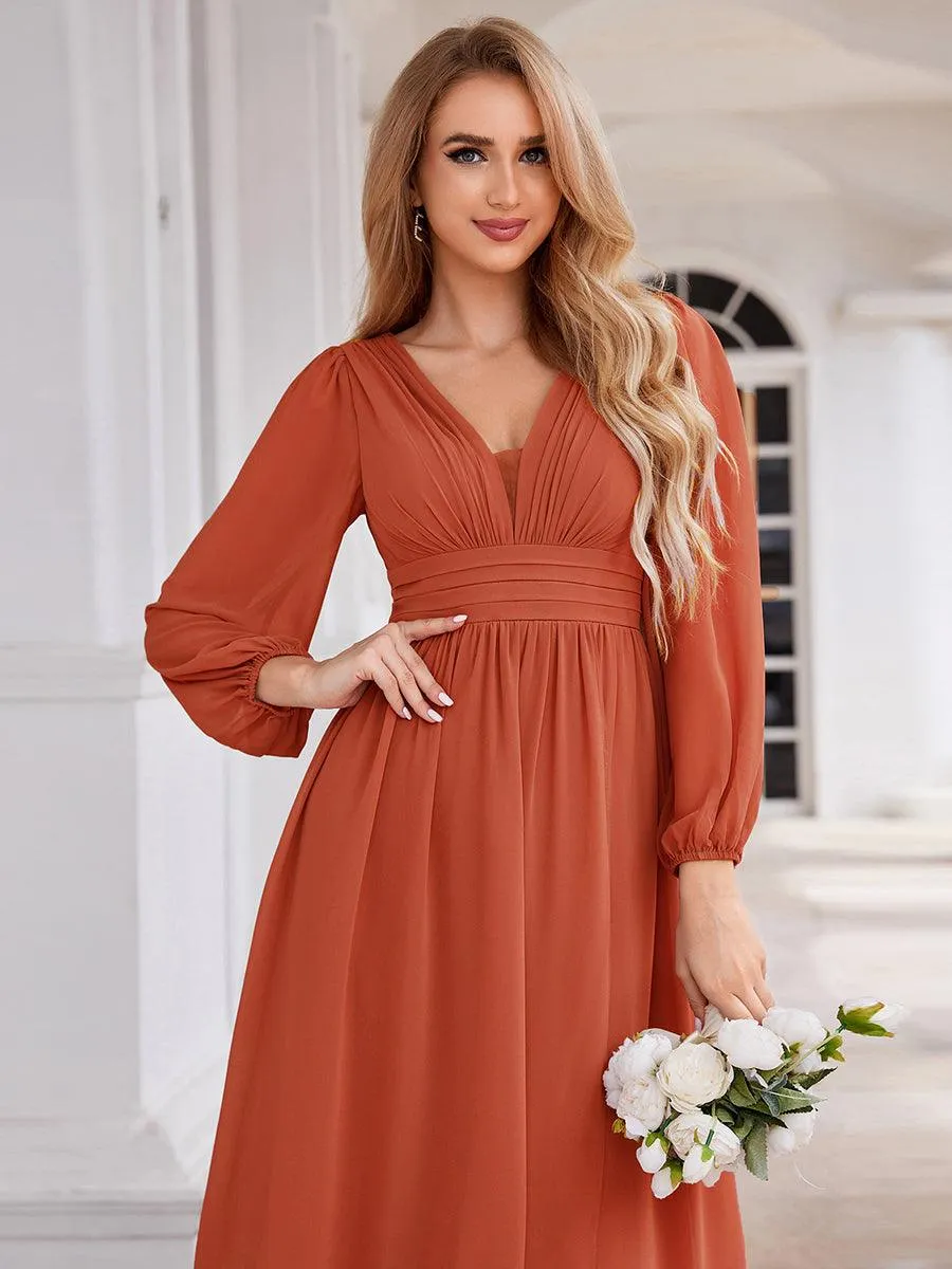 Charmante Robe De Demoiselle D'honneur Plissée À Manches Lanternes En Mousseline De Soie Et Taille Haute