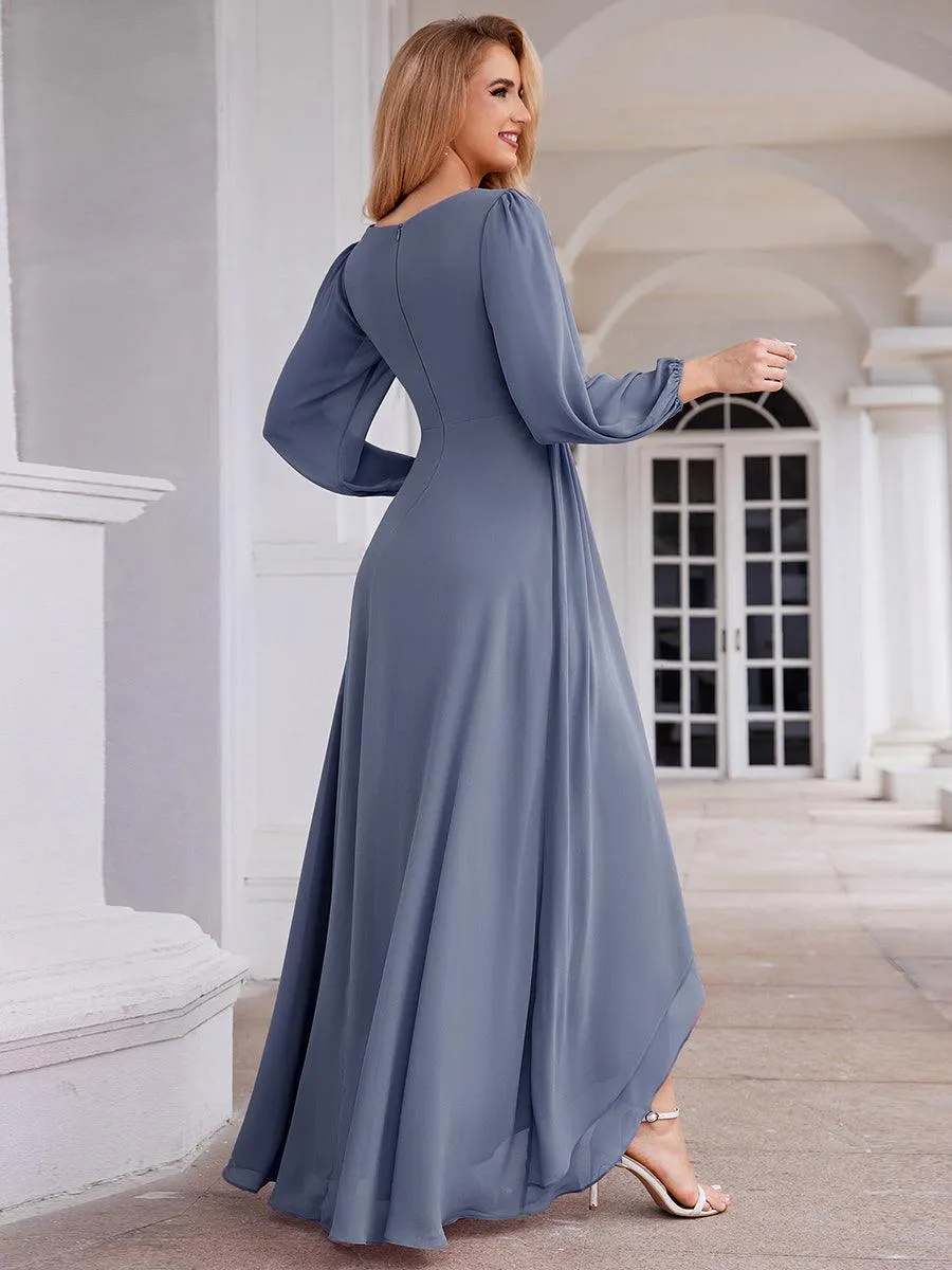 Charmante Robe De Demoiselle D'honneur Plissée À Manches Lanternes En Mousseline De Soie Et Taille Haute