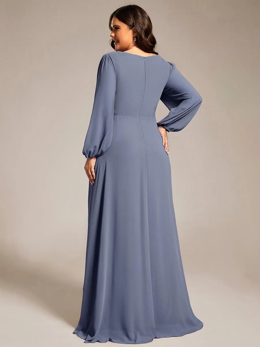 Charmante Robe De Demoiselle D'honneur Plissée À Manches Lanternes En Mousseline De Soie Et Taille Haute