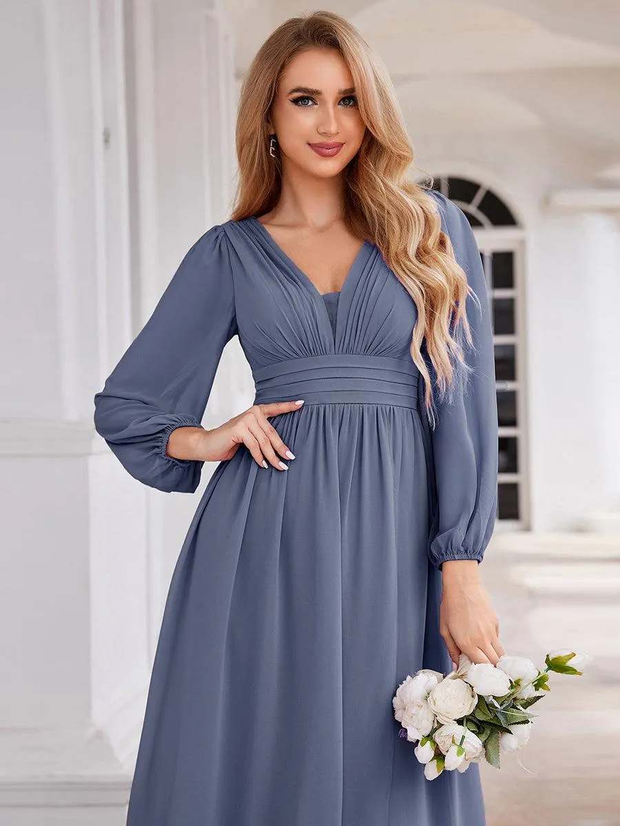 Charmante Robe De Demoiselle D'honneur Plissée À Manches Lanternes En Mousseline De Soie Et Taille Haute