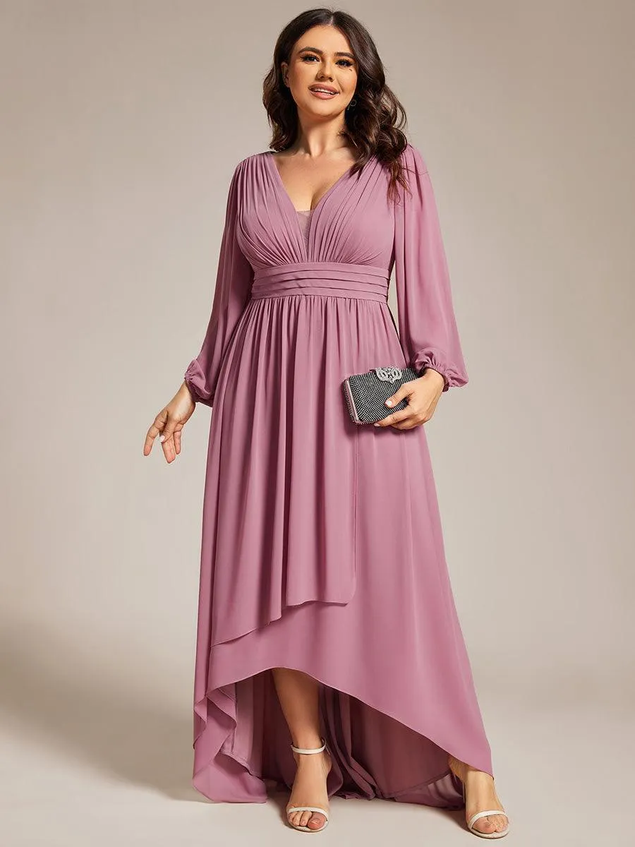 Charmante Robe De Demoiselle D'honneur Plissée À Manches Lanternes En Mousseline De Soie Et Taille Haute