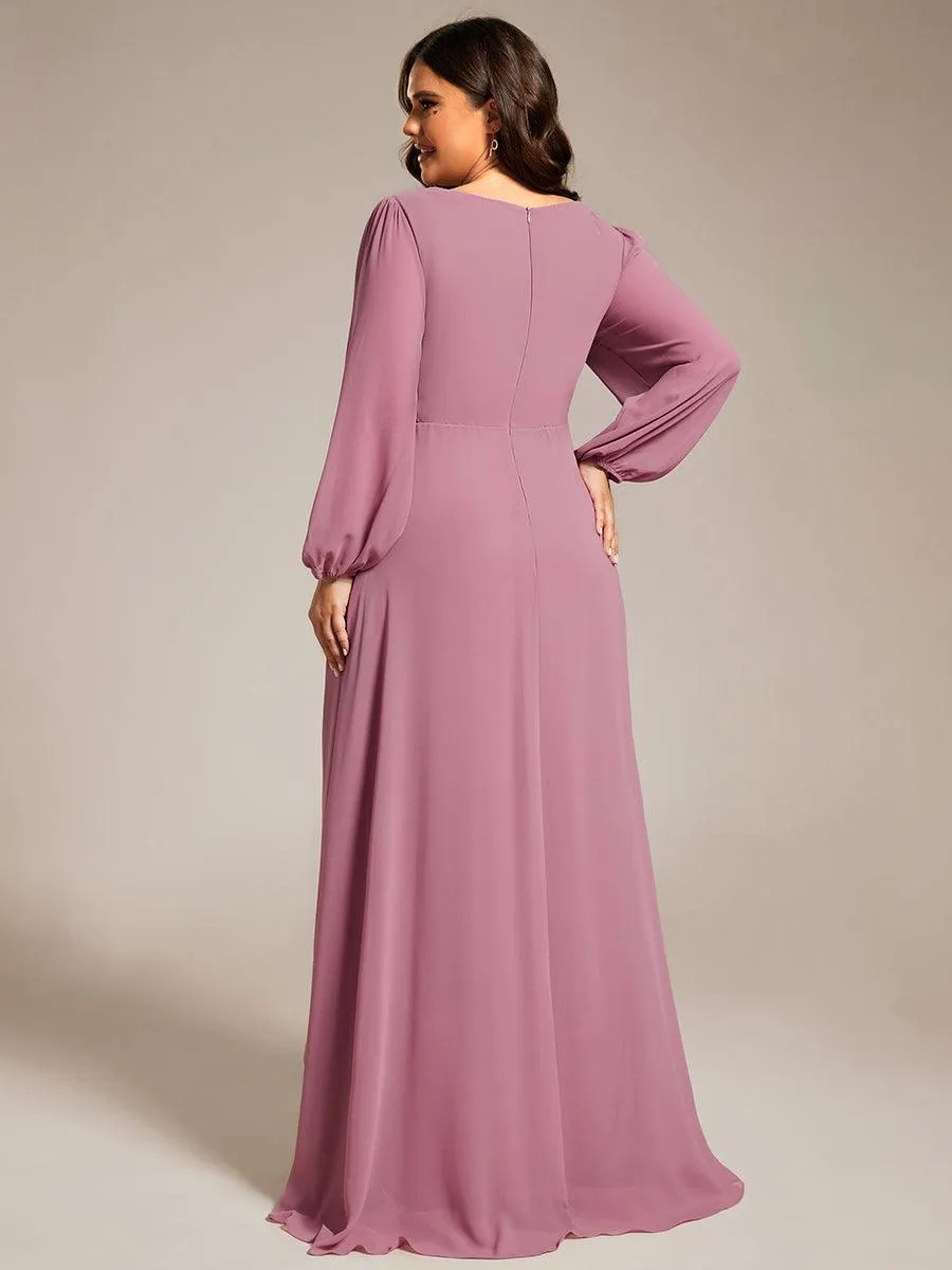 Charmante Robe De Demoiselle D'honneur Plissée À Manches Lanternes En Mousseline De Soie Et Taille Haute