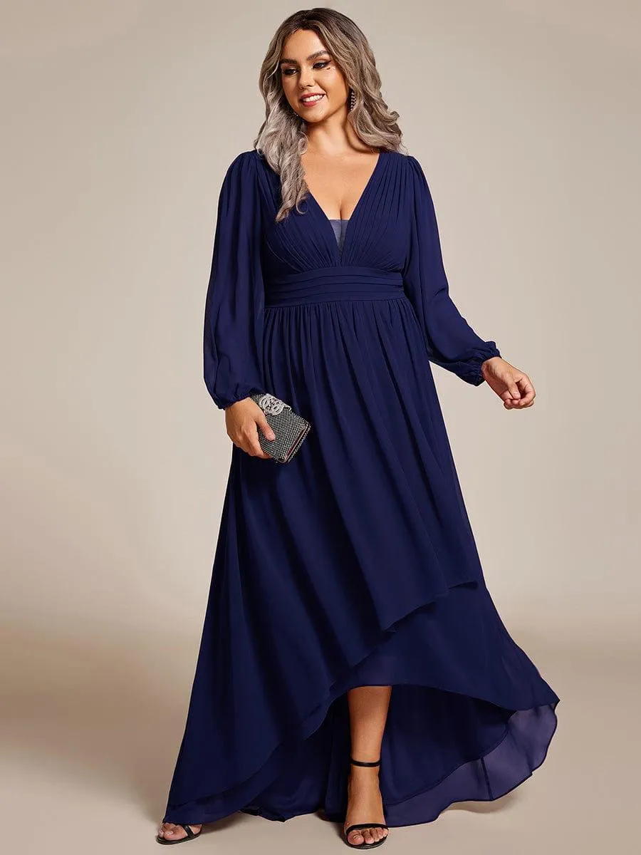 Charmante Robe De Demoiselle D'honneur Plissée À Manches Lanternes En Mousseline De Soie Et Taille Haute
