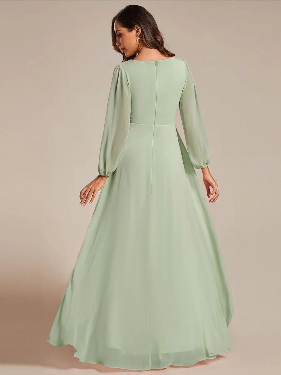 Charmante Robe De Demoiselle D'honneur Plissée À Manches Lanternes En Mousseline De Soie Et Taille Haute
