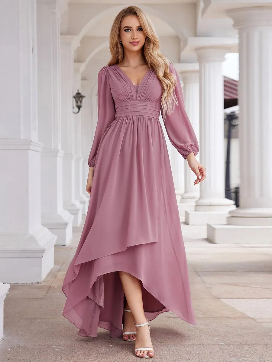 Charmante Robe De Demoiselle D'honneur Plissée À Manches Lanternes En Mousseline De Soie Et Taille Haute