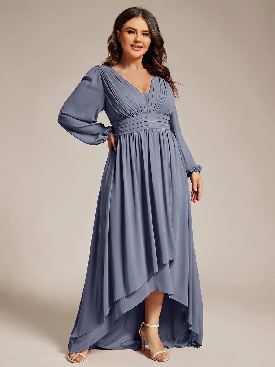 Charmante Robe De Demoiselle D'honneur Plissée À Manches Lanternes En Mousseline De Soie Et Taille Haute