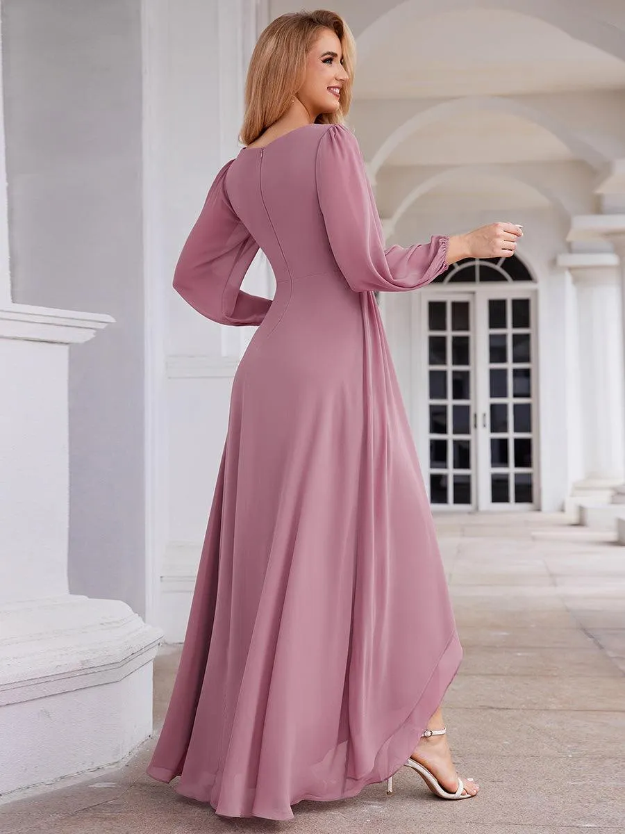 Charmante Robe De Demoiselle D'honneur Plissée À Manches Lanternes En Mousseline De Soie Et Taille Haute