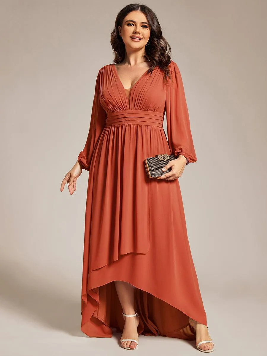 Charmante Robe De Demoiselle D'honneur Plissée À Manches Lanternes En Mousseline De Soie Et Taille Haute