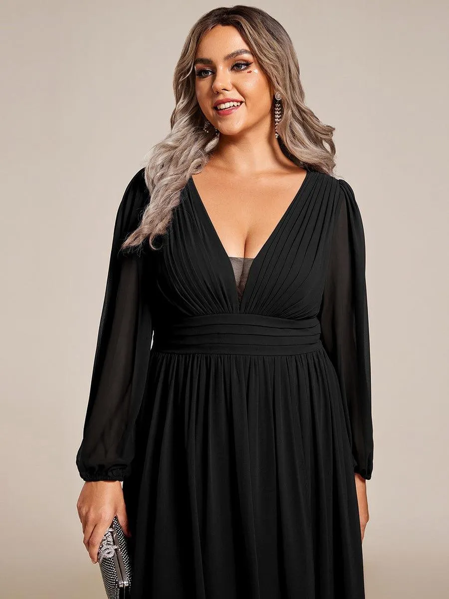 Charmante Robe De Demoiselle D'honneur Plissée À Manches Lanternes En Mousseline De Soie Et Taille Haute