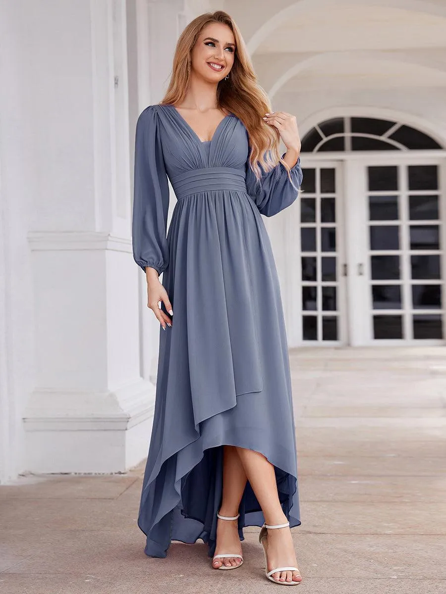 Charmante Robe De Demoiselle D'honneur Plissée À Manches Lanternes En Mousseline De Soie Et Taille Haute