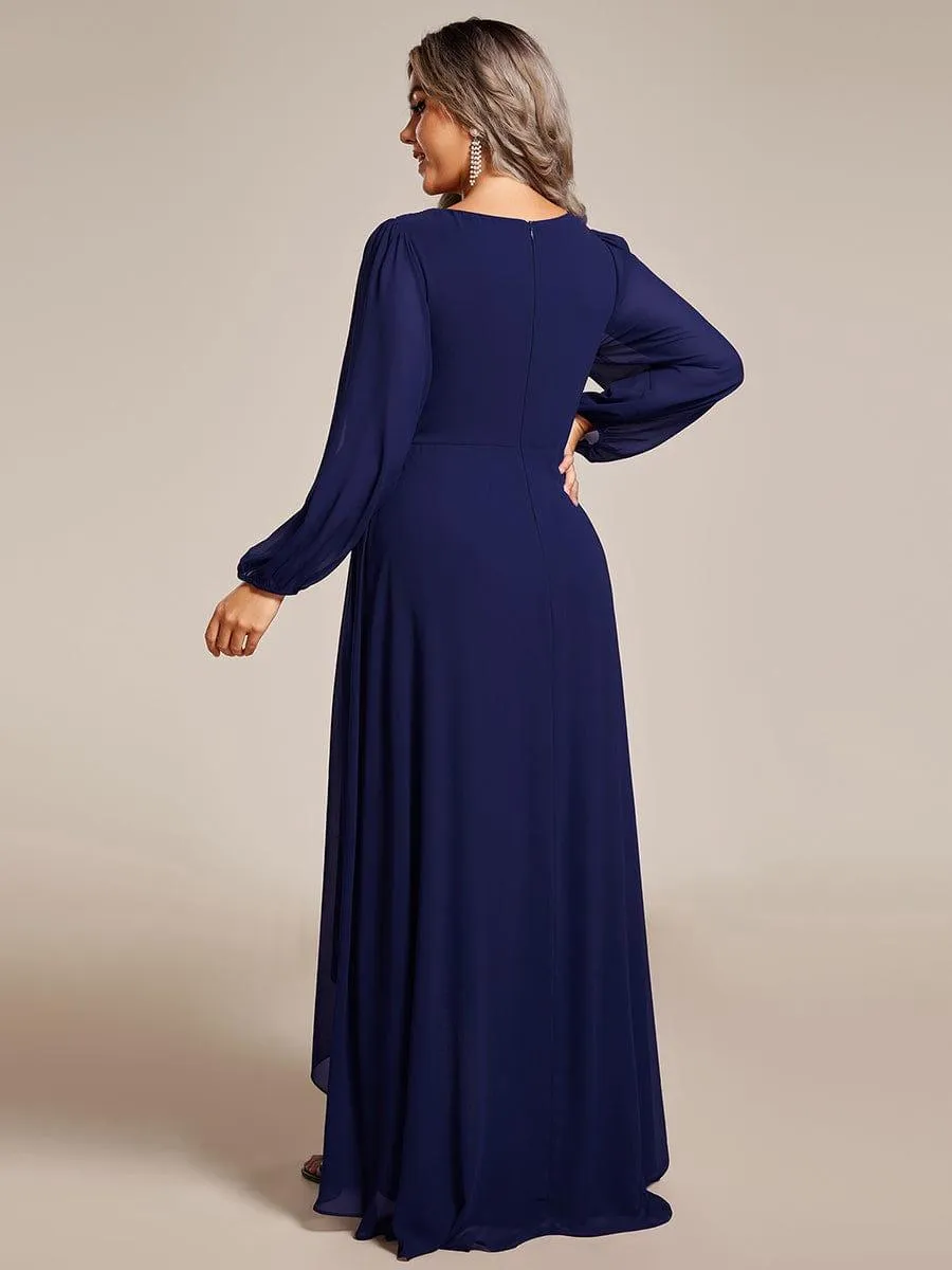 Charmante Robe De Demoiselle D'honneur Plissée À Manches Lanternes En Mousseline De Soie Et Taille Haute