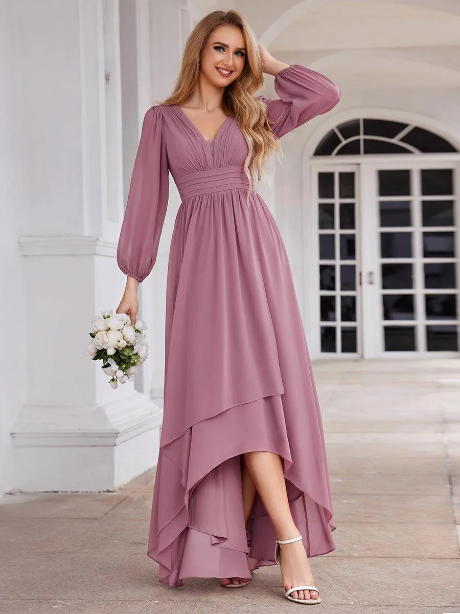 Charmante Robe De Demoiselle D'honneur Plissée À Manches Lanternes En Mousseline De Soie Et Taille Haute