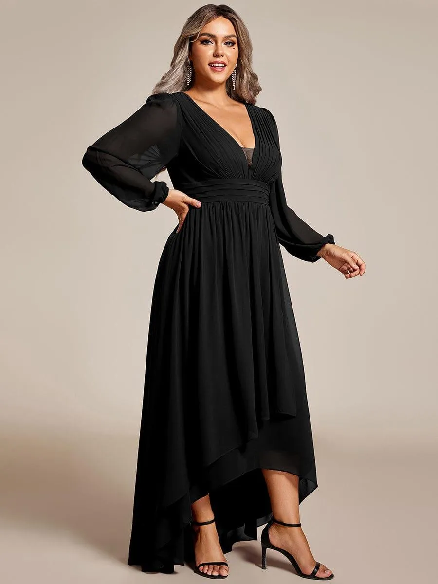 Charmante Robe De Demoiselle D'honneur Plissée À Manches Lanternes En Mousseline De Soie Et Taille Haute