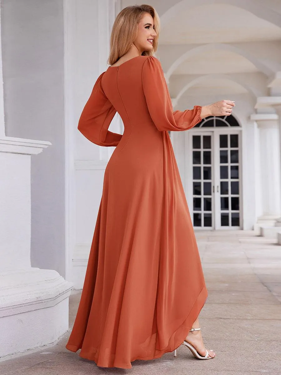 Charmante Robe De Demoiselle D'honneur Plissée À Manches Lanternes En Mousseline De Soie Et Taille Haute
