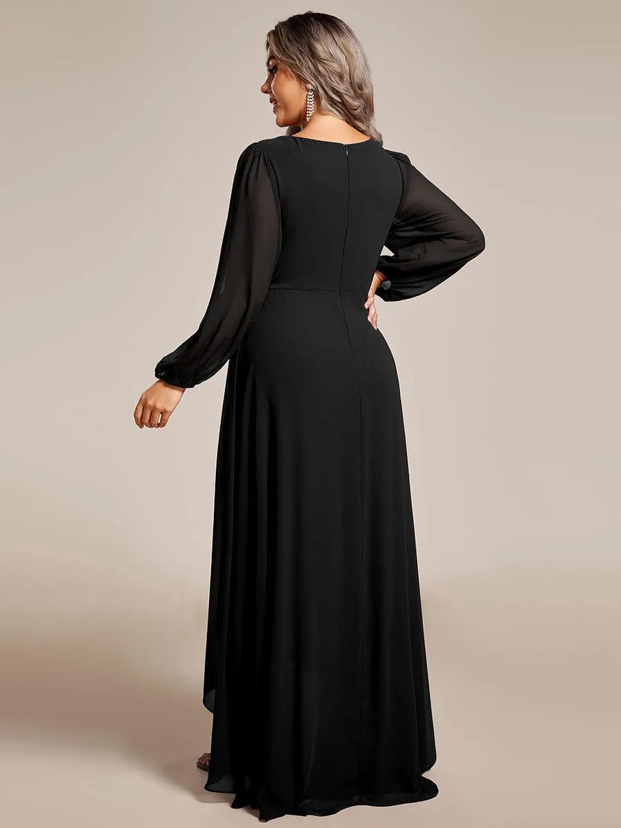 Charmante Robe De Demoiselle D'honneur Plissée À Manches Lanternes En Mousseline De Soie Et Taille Haute