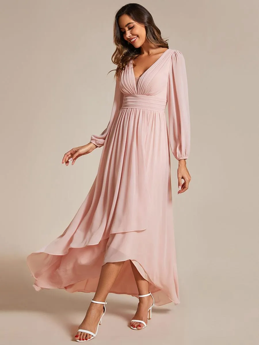 Charmante Robe De Demoiselle D'honneur Plissée À Manches Lanternes En Mousseline De Soie Et Taille Haute