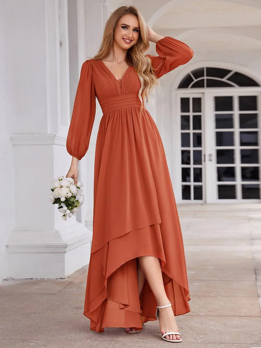 Charmante Robe De Demoiselle D'honneur Plissée À Manches Lanternes En Mousseline De Soie Et Taille Haute