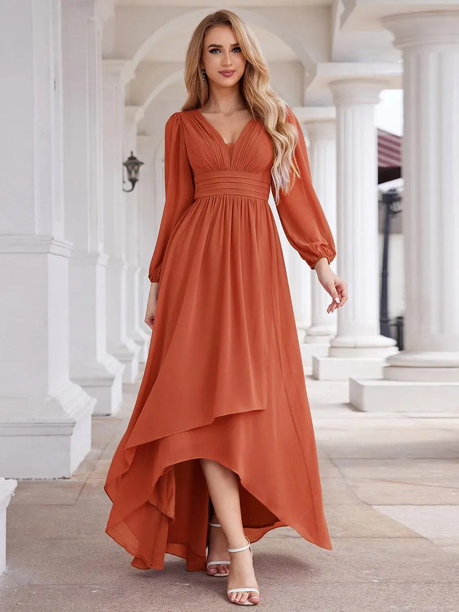 Charmante Robe De Demoiselle D'honneur Plissée À Manches Lanternes En Mousseline De Soie Et Taille Haute