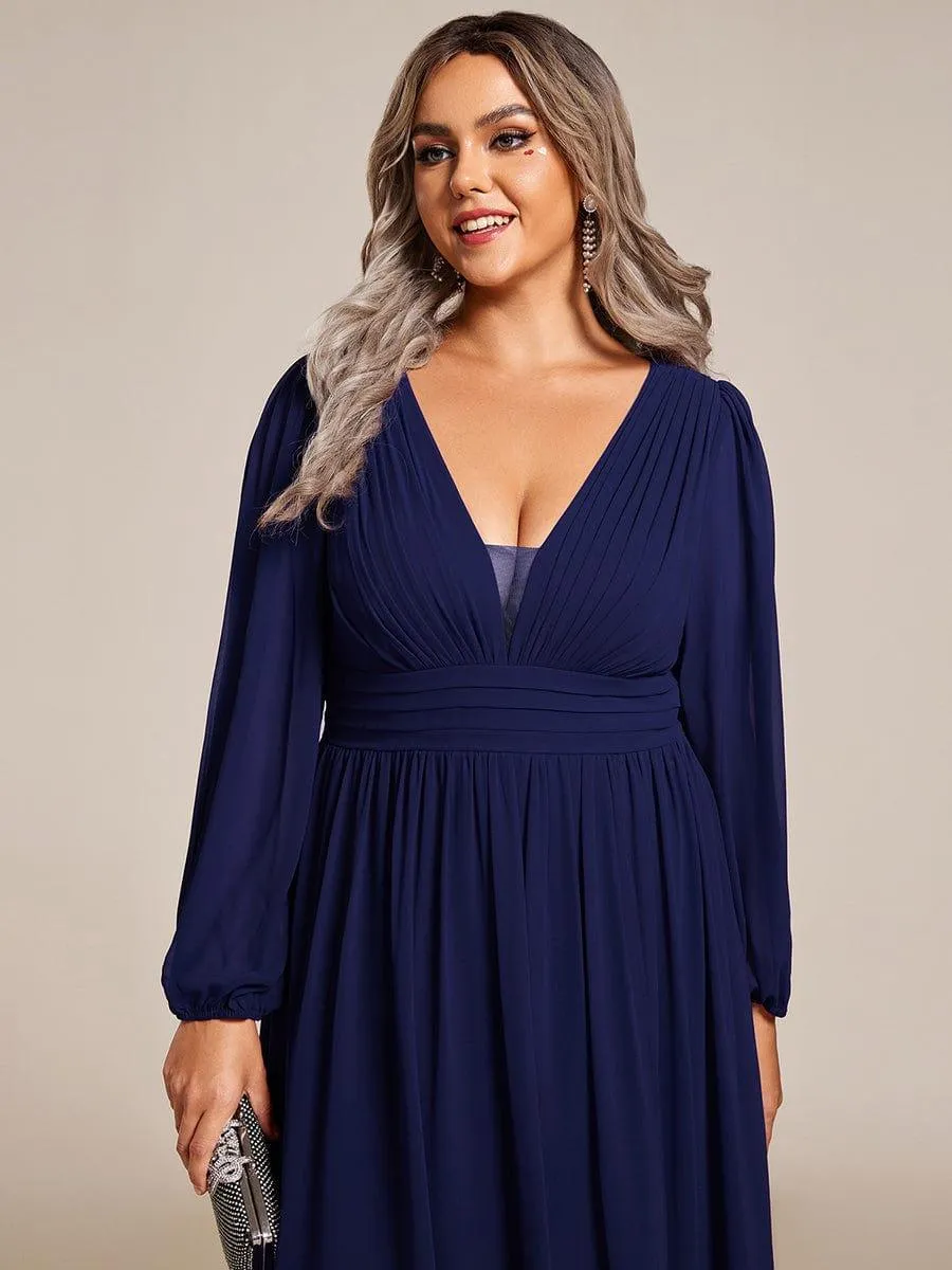 Charmante Robe De Demoiselle D'honneur Plissée À Manches Lanternes En Mousseline De Soie Et Taille Haute
