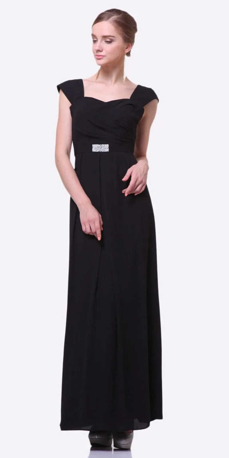 Cinderella Divine 3948 Long Cap Sleeve Gown Queen Anne Neckline