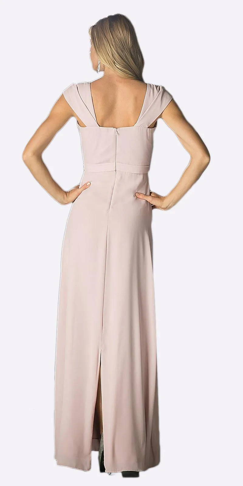 Cinderella Divine 3948 Long Cap Sleeve Gown Queen Anne Neckline