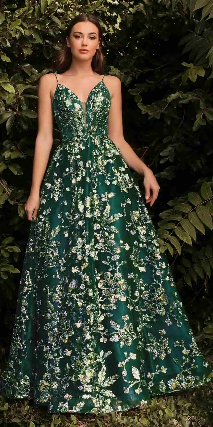 Cinderella Divine CB073 Floor Length Luminescent Floral Sequin Print Ball Gown