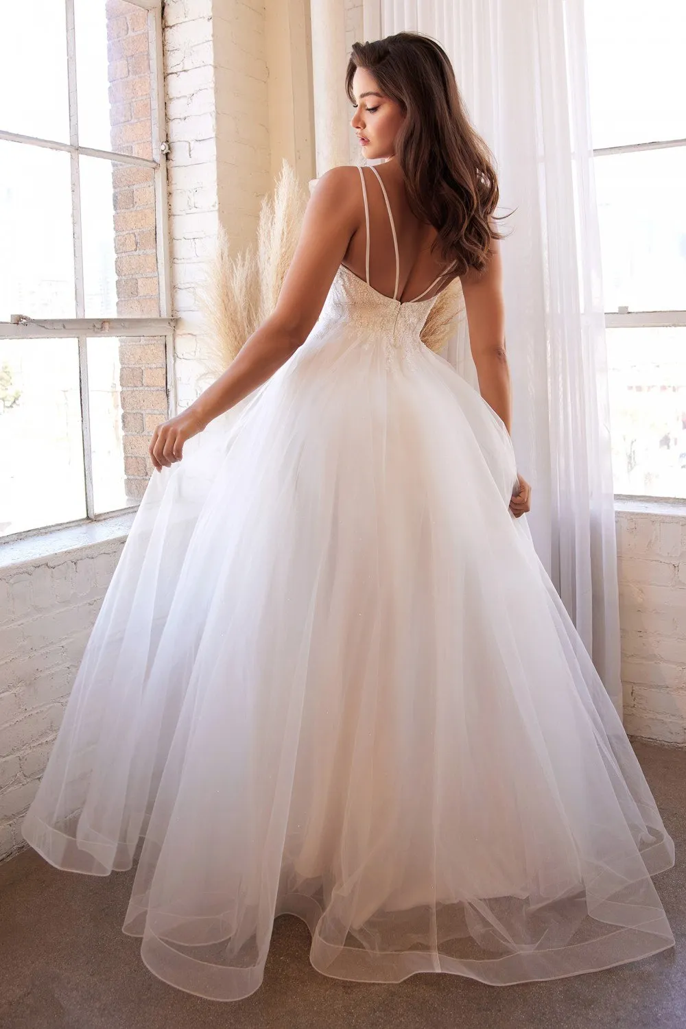 Cinderella Divine CD0154W Long Layered Tulle Dress Beaded Applique Bodice