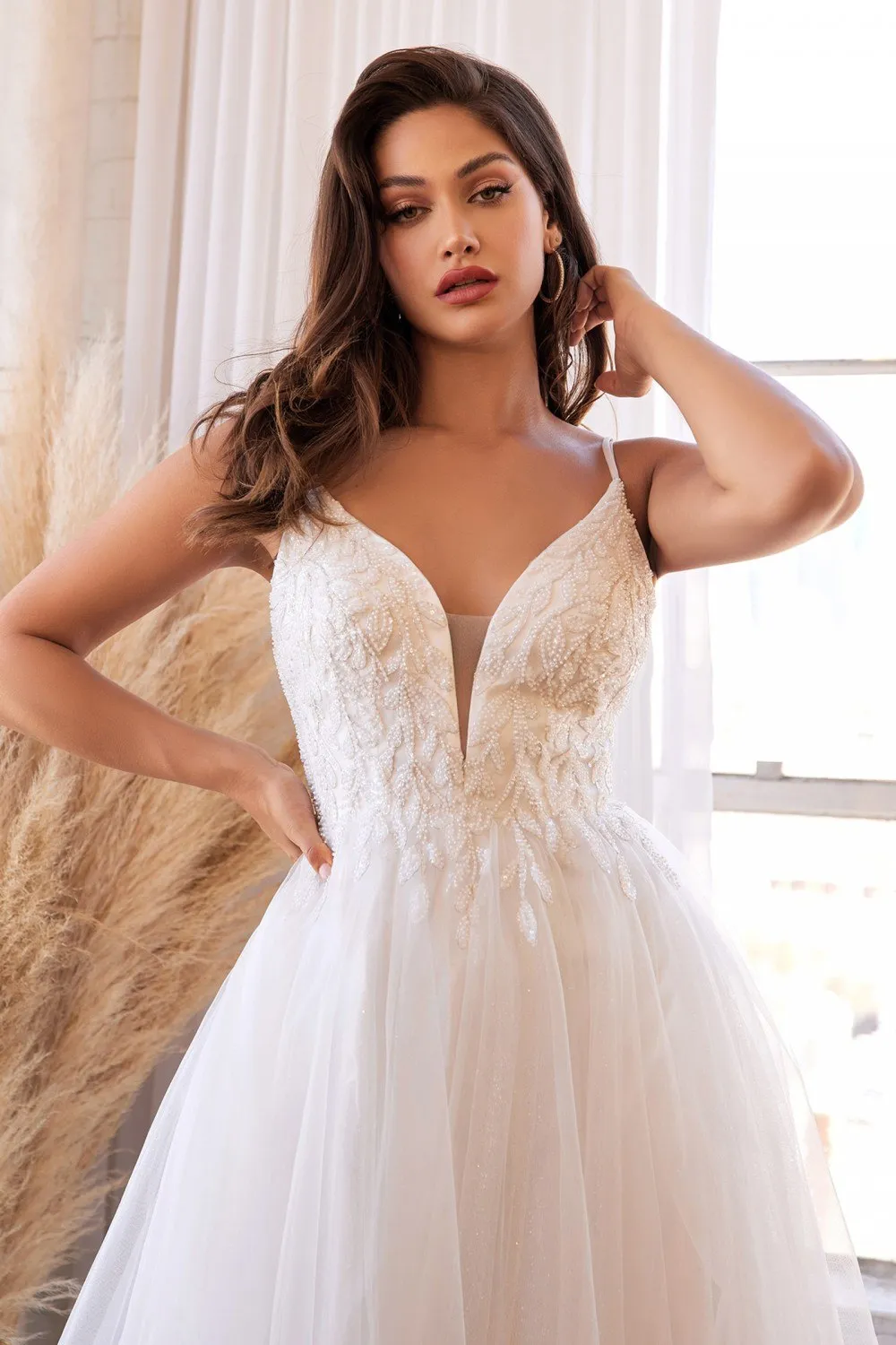 Cinderella Divine CD0154W Long Layered Tulle Dress Beaded Applique Bodice