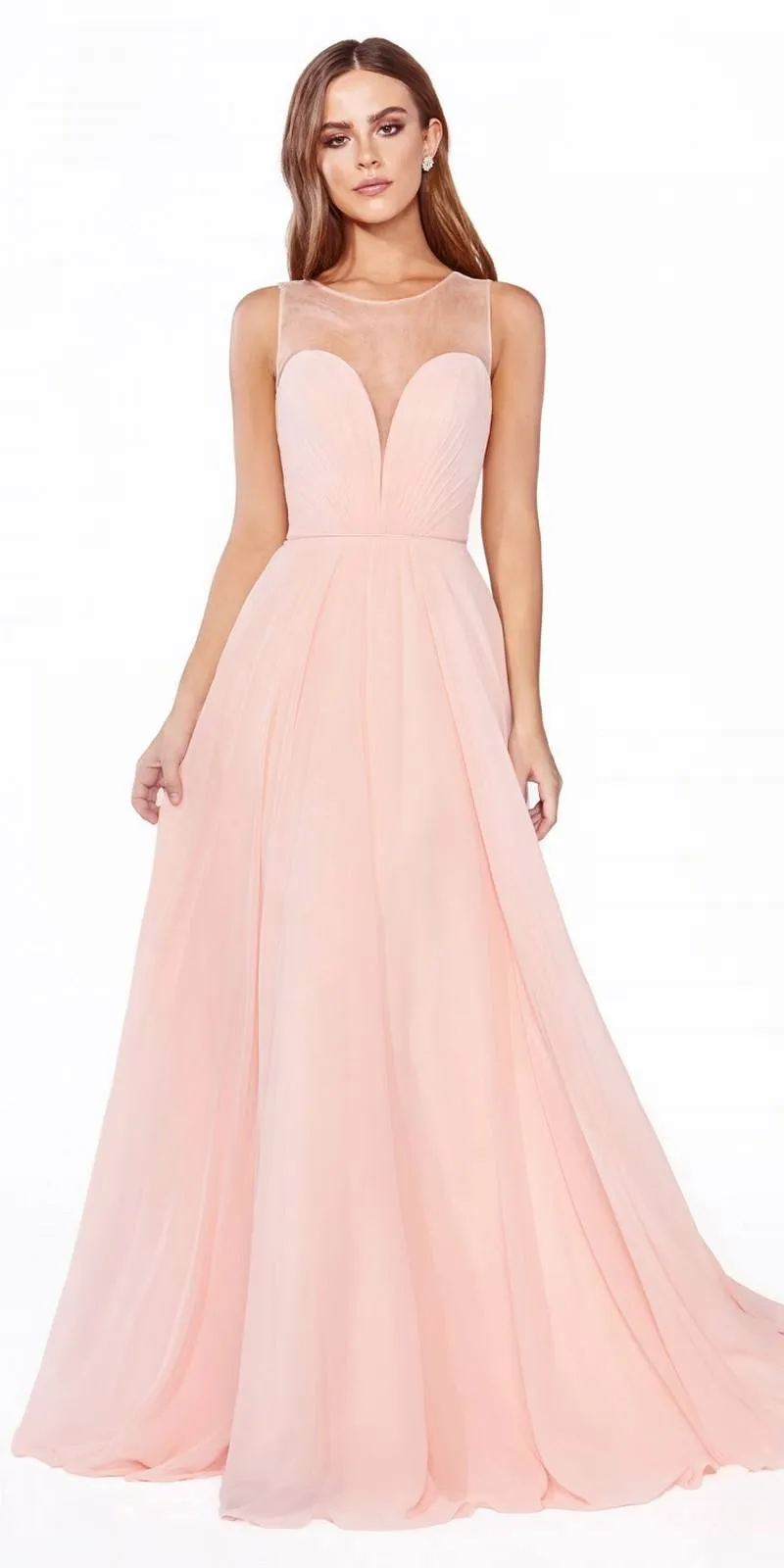 Cinderella Divine CJ251 Long A-Line Chiffon Dress Illusion Neckline