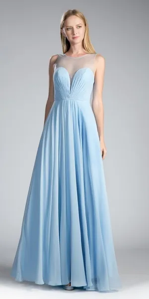 Cinderella Divine CJ251 Long A-Line Chiffon Dress Illusion Neckline