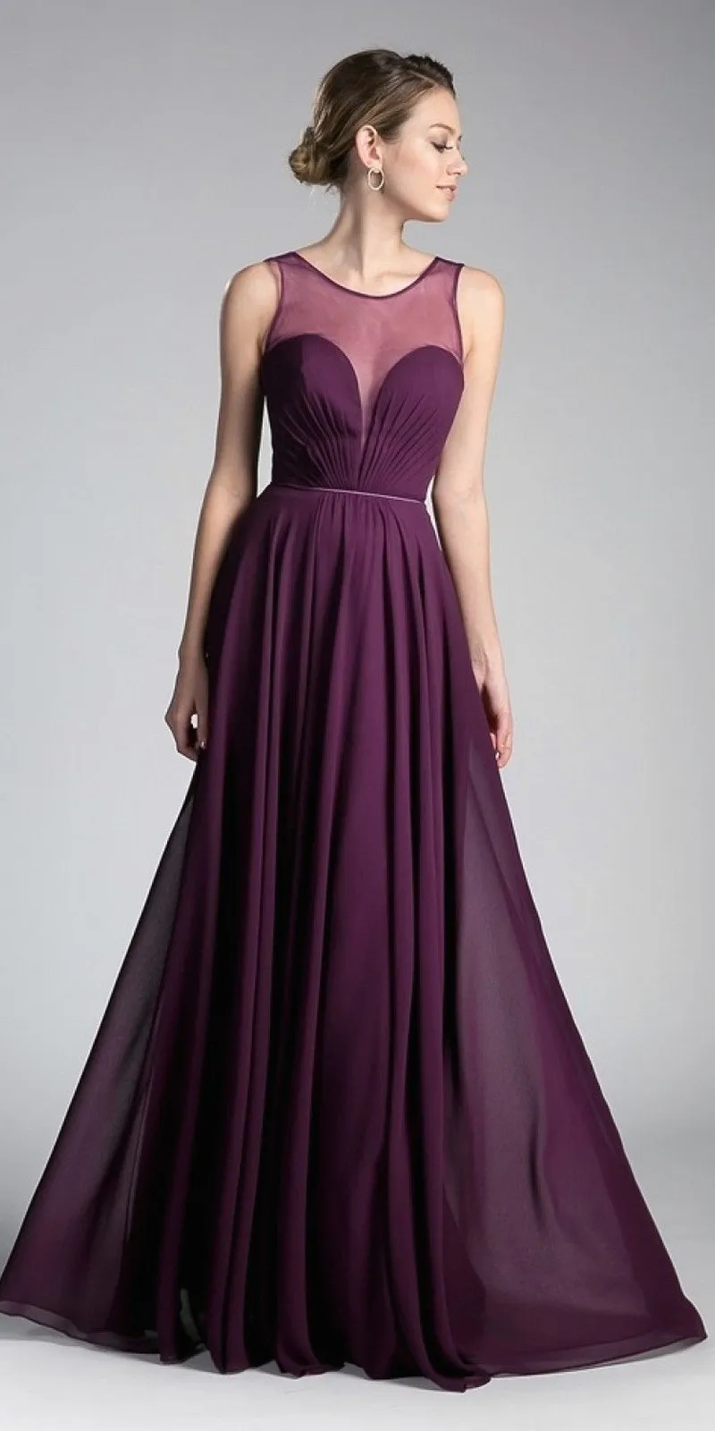 Cinderella Divine CJ251 Long A-Line Chiffon Dress Illusion Neckline