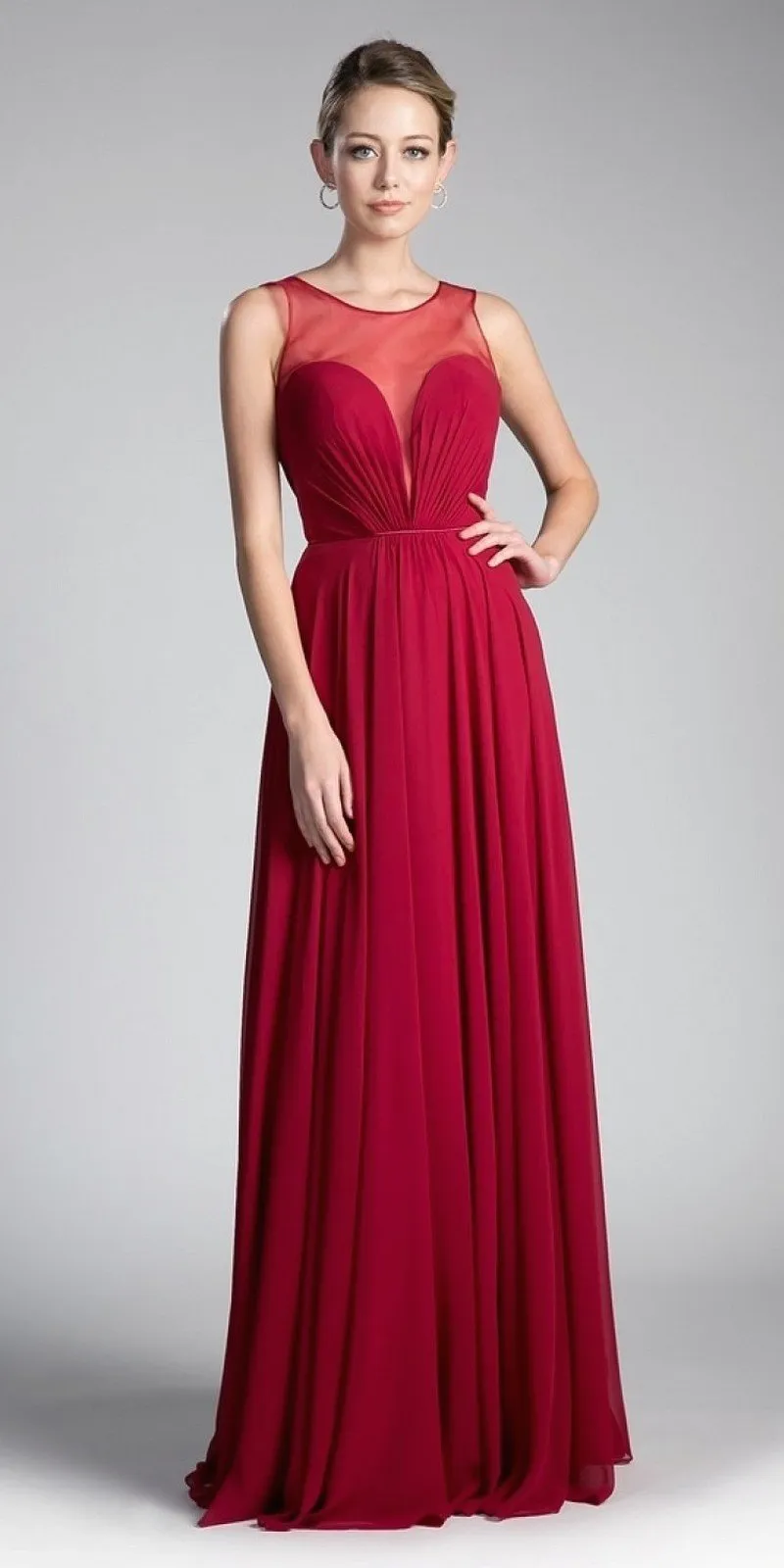 Cinderella Divine CJ251 Long A-Line Chiffon Dress Illusion Neckline