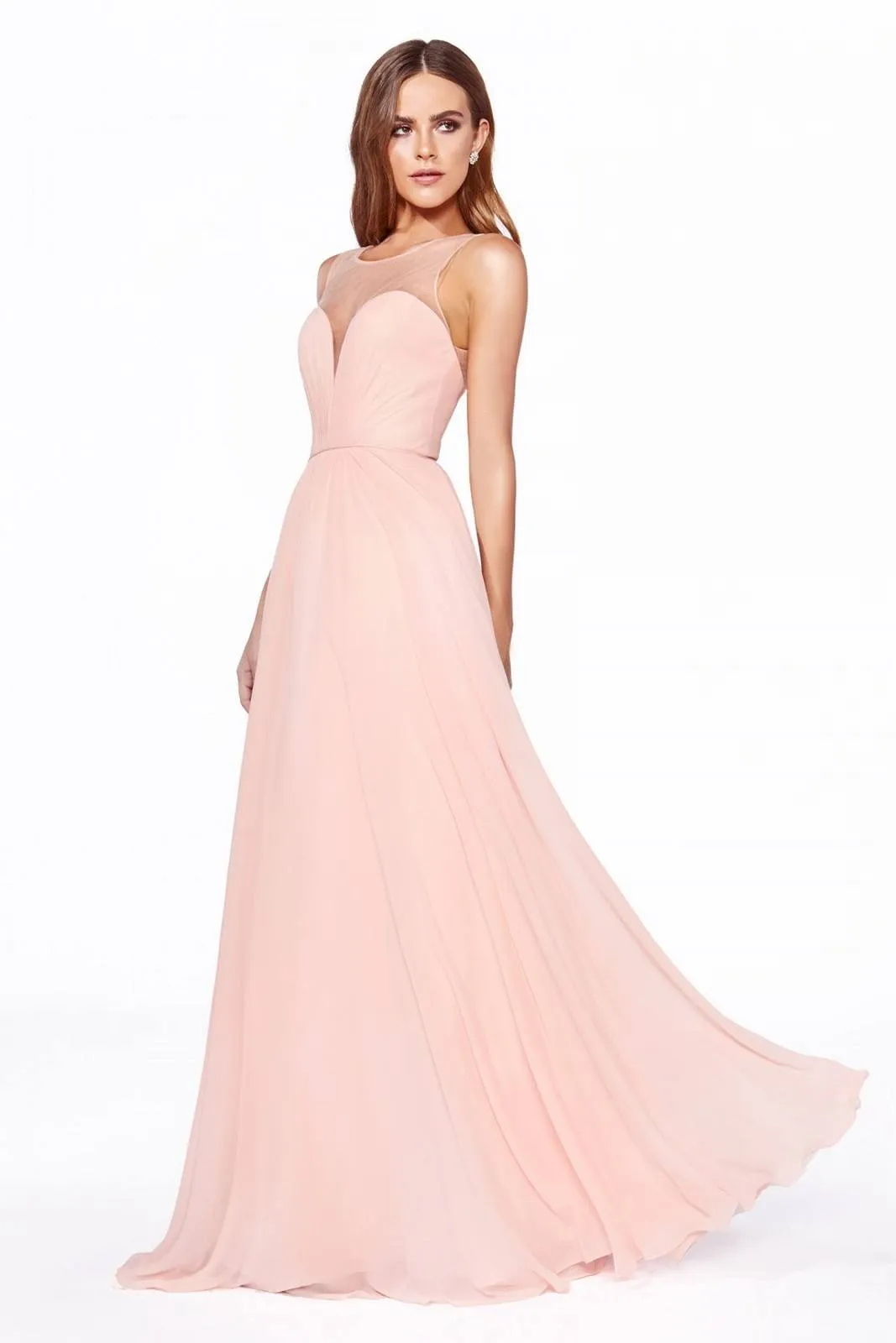 Cinderella Divine CJ251 Long A-Line Chiffon Dress Illusion Neckline