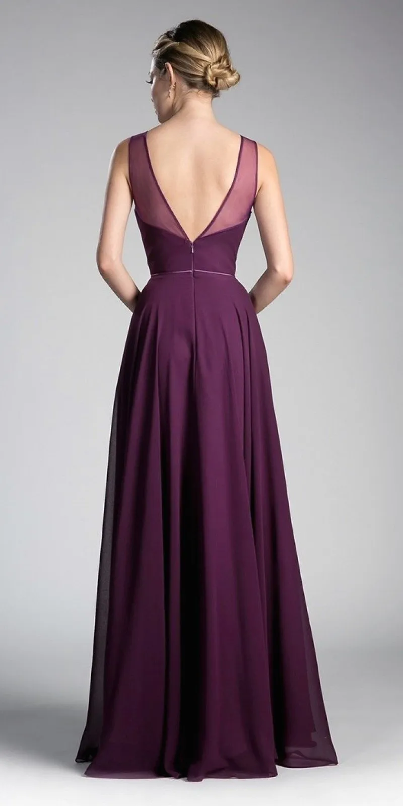 Cinderella Divine CJ251 Long A-Line Chiffon Dress Illusion Neckline