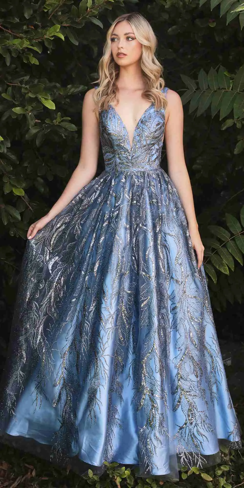 Cinderella Divine J812 Floral Embroidered Glitter A-Line Ball Gown