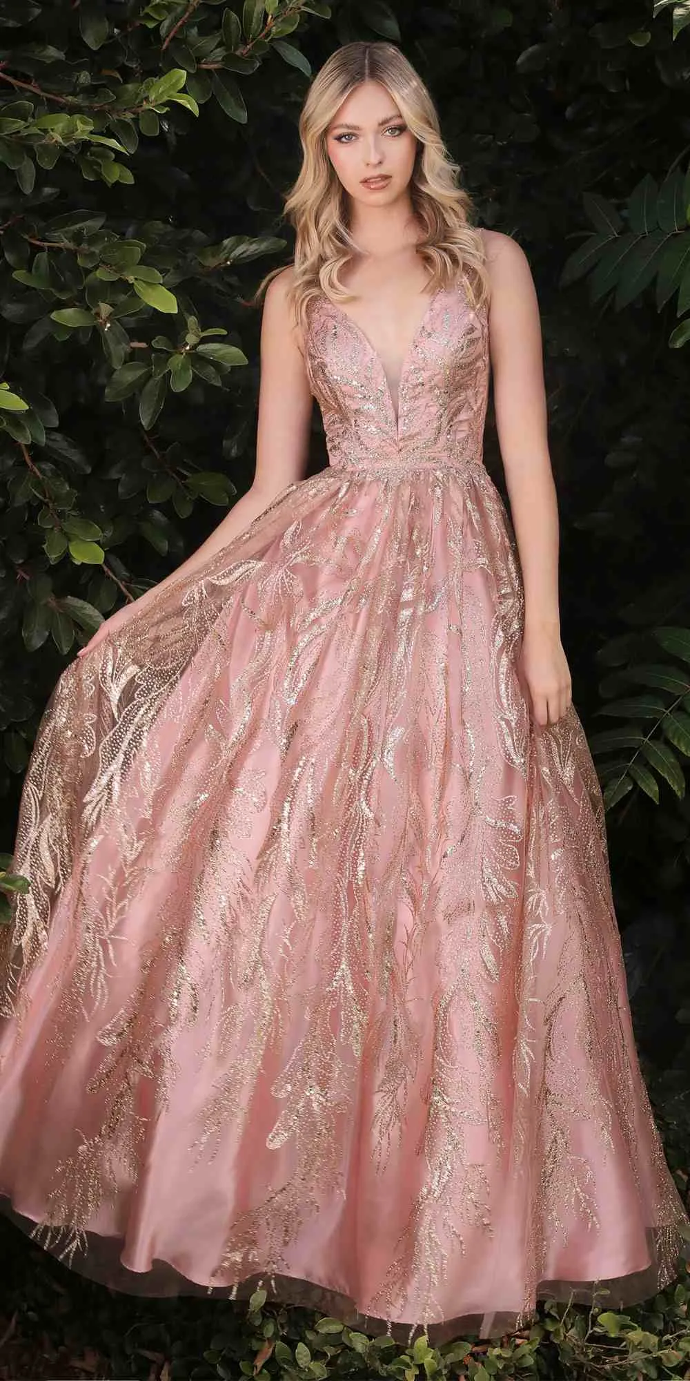 Cinderella Divine J812 Floral Embroidered Glitter A-Line Ball Gown