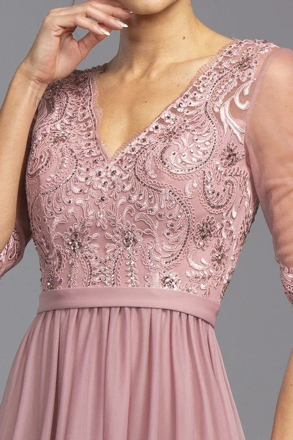 CLEARANCE - Aspeed USA M2078 Sheer Mid-Length Sleeve Long Dress (Size M)