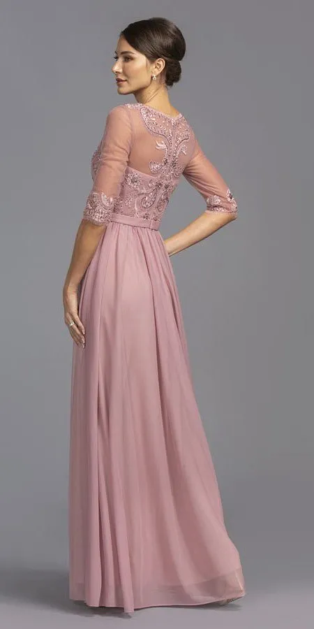 CLEARANCE - Aspeed USA M2078 Sheer Mid-Length Sleeve Long Dress (Size M)