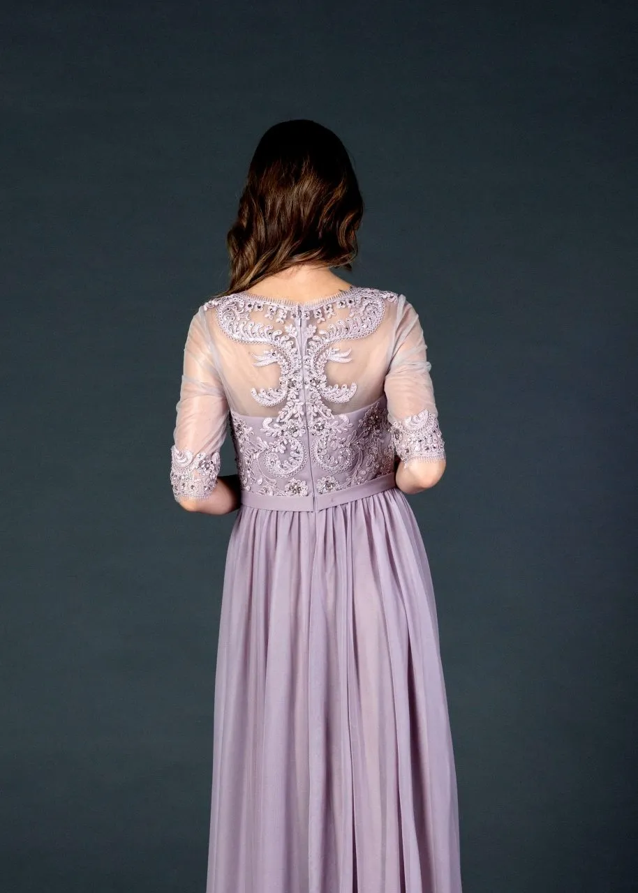 CLEARANCE - Aspeed USA M2078 Sheer Mid-Length Sleeve Long Dress (Size M)
