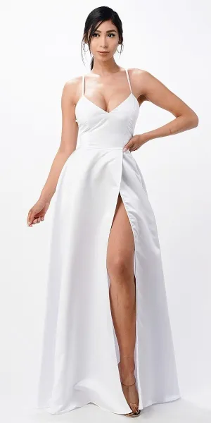 CLEARANCE - La Scala 25895 Open Side Back Spaghetti Tie Stretch Satin Gown (Size XL)