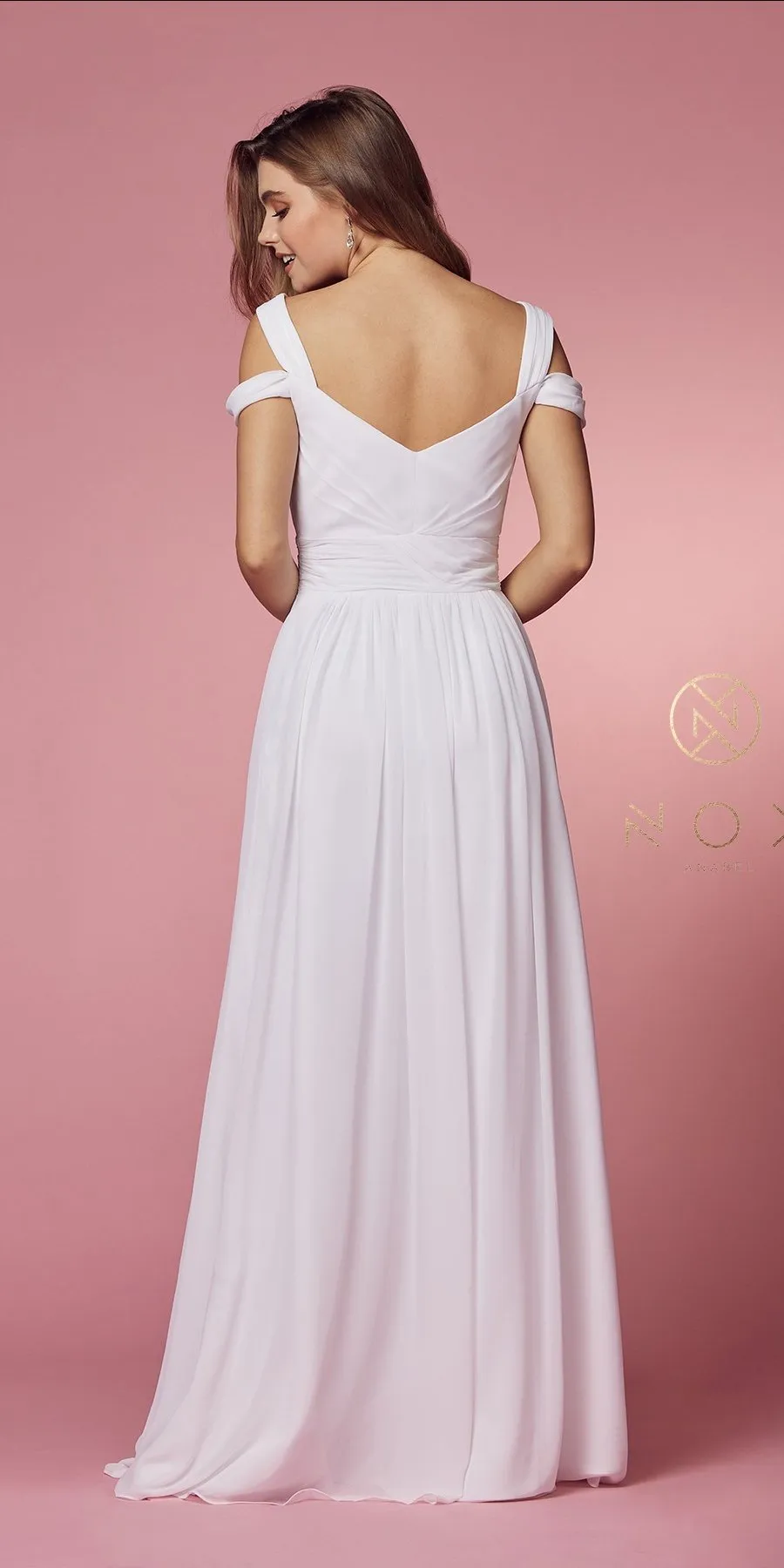 CLEARANCE - Nox Anabel Y277W Cold-Shoulder Long A-Line Chiffon Dress (Size L)