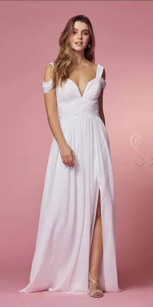 CLEARANCE - Nox Anabel Y277W Cold-Shoulder Long A-Line Chiffon Dress (Size L)