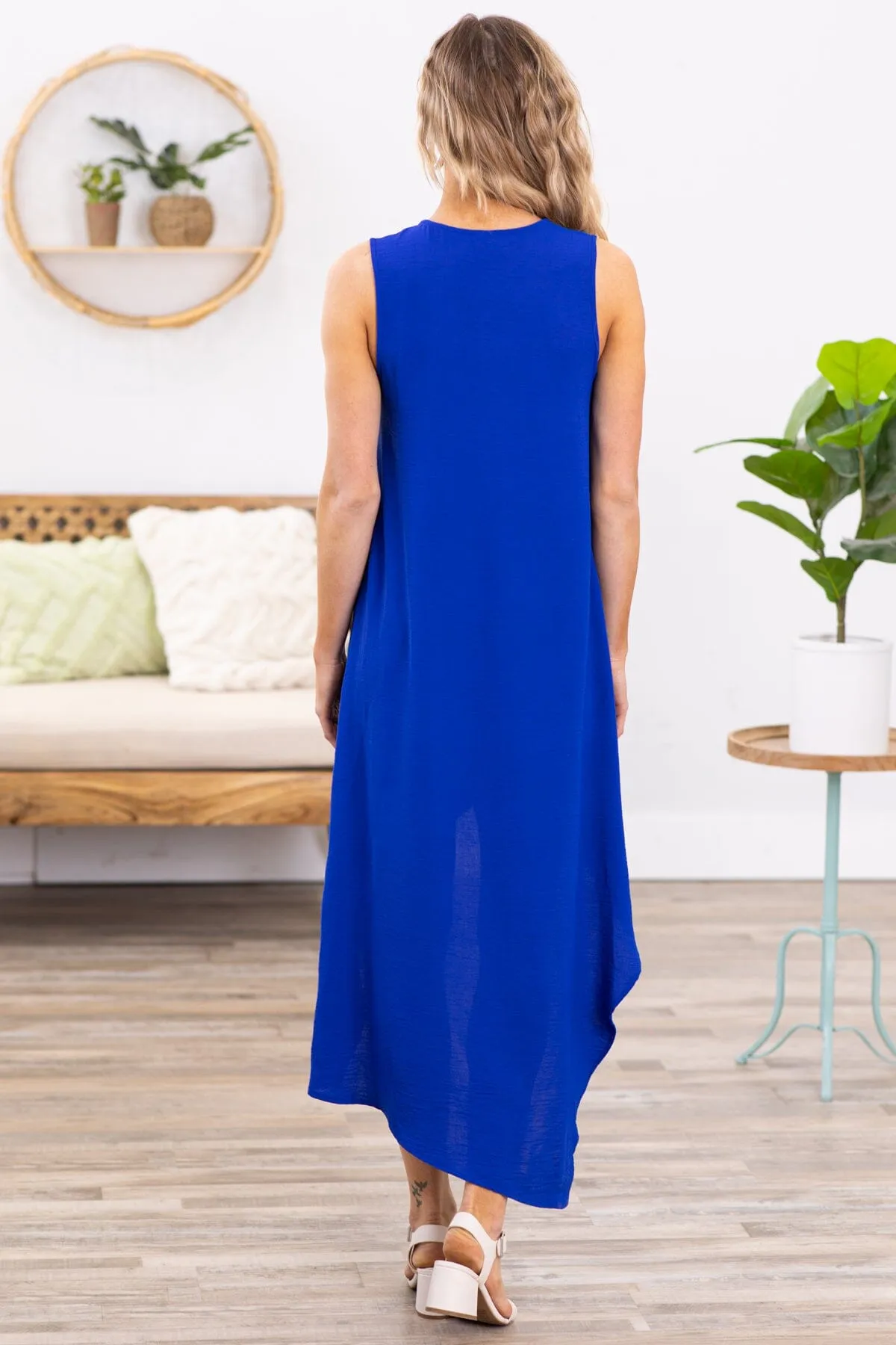 Cobalt V-Neck Hi Lo Midi Dress
