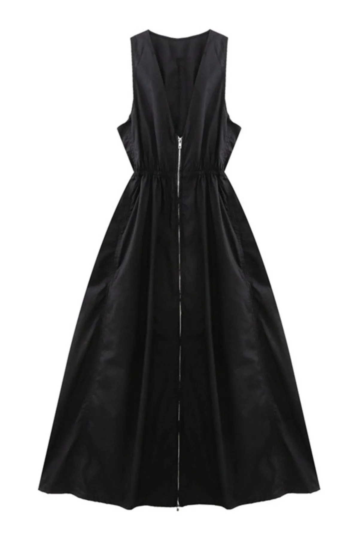 COLLINS 2-way Zip V-neck Midi Dress (Black)