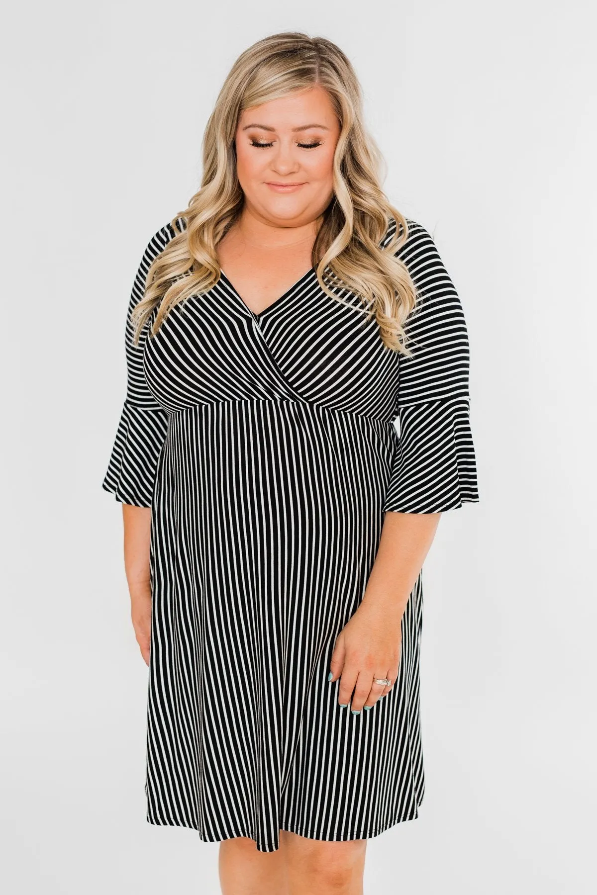 Couldn't Ask For More Striped Midi Dress- Black & White