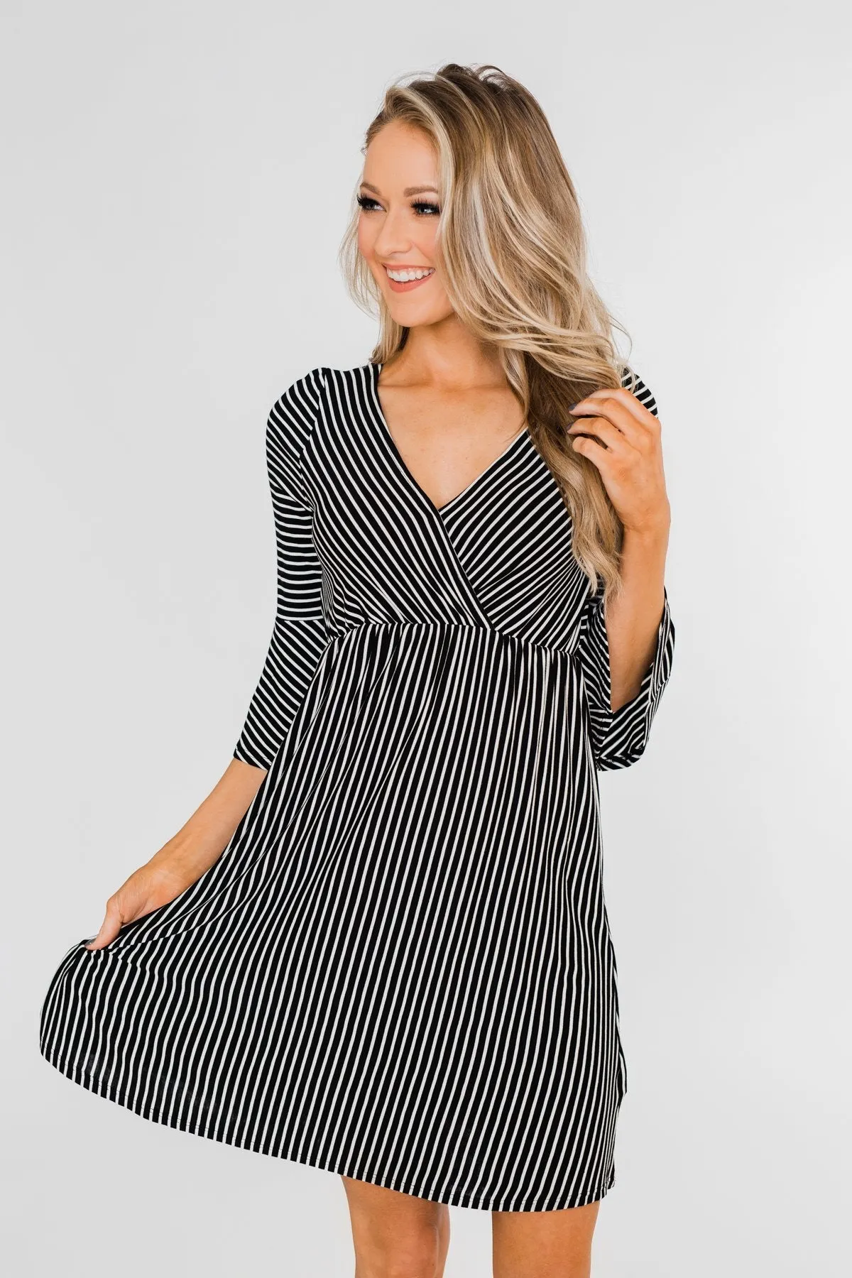 Couldn't Ask For More Striped Midi Dress- Black & White