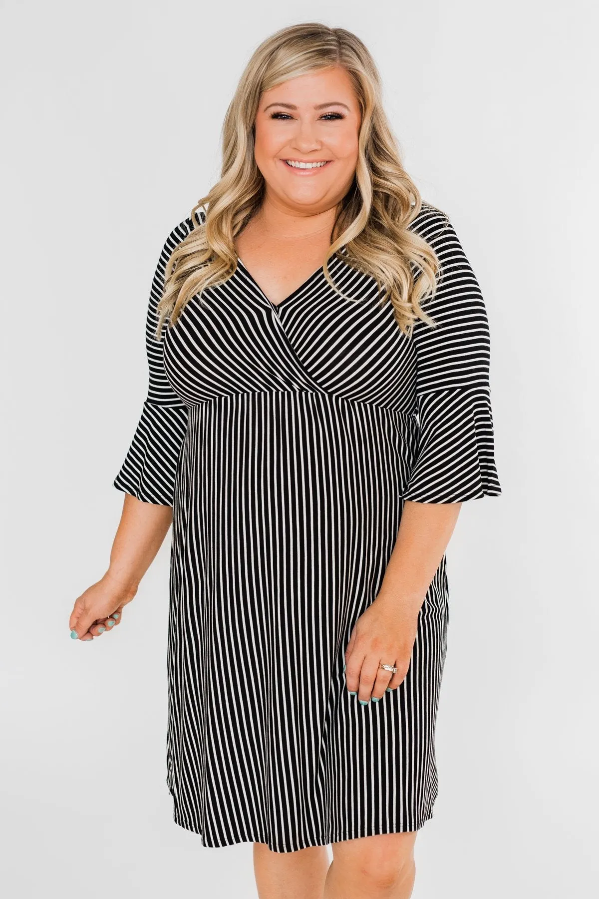 Couldn't Ask For More Striped Midi Dress- Black & White